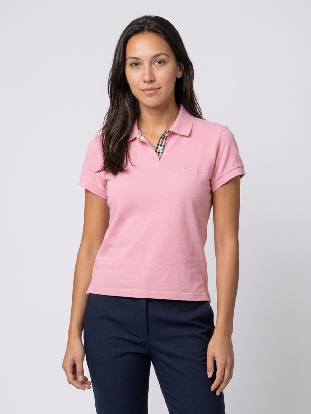 BURBERRY Women's Classic Pink Polo Top with Signature Nova Check Trim